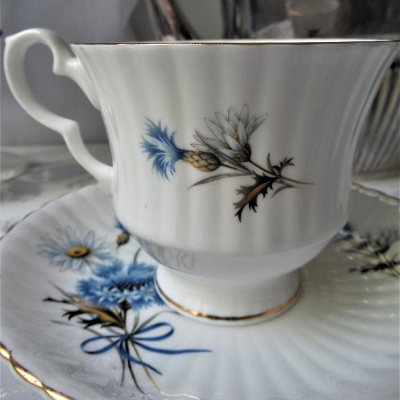 Fine Bone China Mug & Saucer Blue Flowers by Royal Windsor, England - Picture 5 of 13